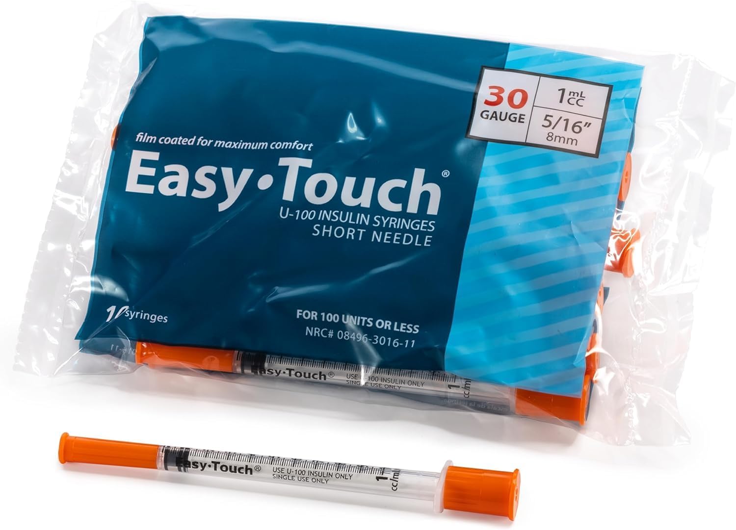 EasyTouch U-100 syringe package, 30G, 1mL, 5/16 inch, 10 pack