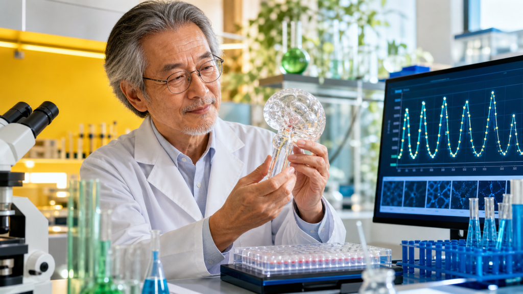 Colorful scientific visualization of GHRH signalling and rhythmic pituitary secretory vesicles