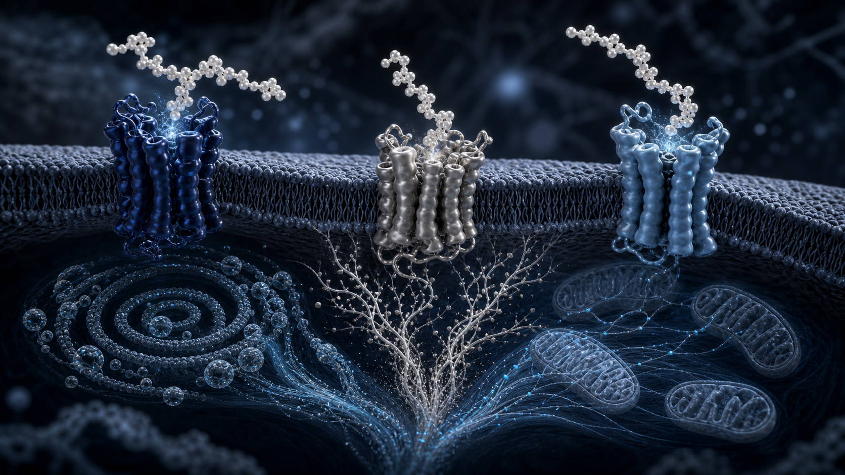 Scientific visualization of three distinct metabolic receptor signalling pathways