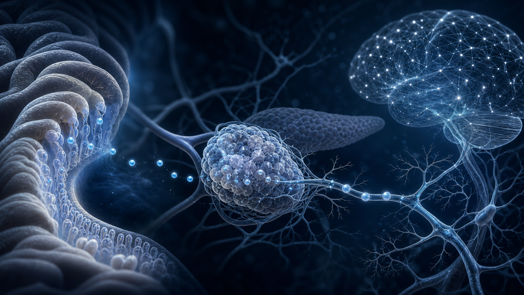 Scientific visualization of gut, pancreatic, and brain signalling pathways