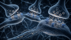 Blue-grey scientific visualization of balanced inhibitory signals across a neural network