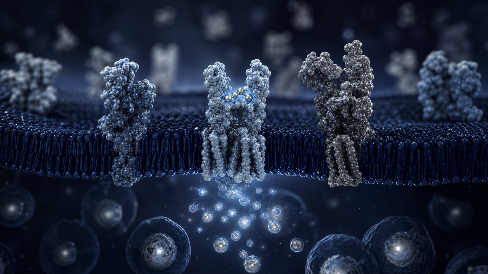 Scientific visualization of selective receptor binding on a cell membrane